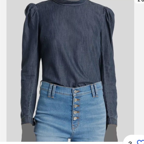 Veronica Beard Womens Blue Puff Sleeve Denim Shirt Blouse Top - Size 8 - NWOT - Picture 4 of 8